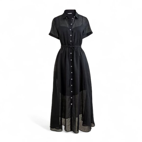 J. Crew Black Button-Front Maxi Shirt Dress - Picture 2 of 10
